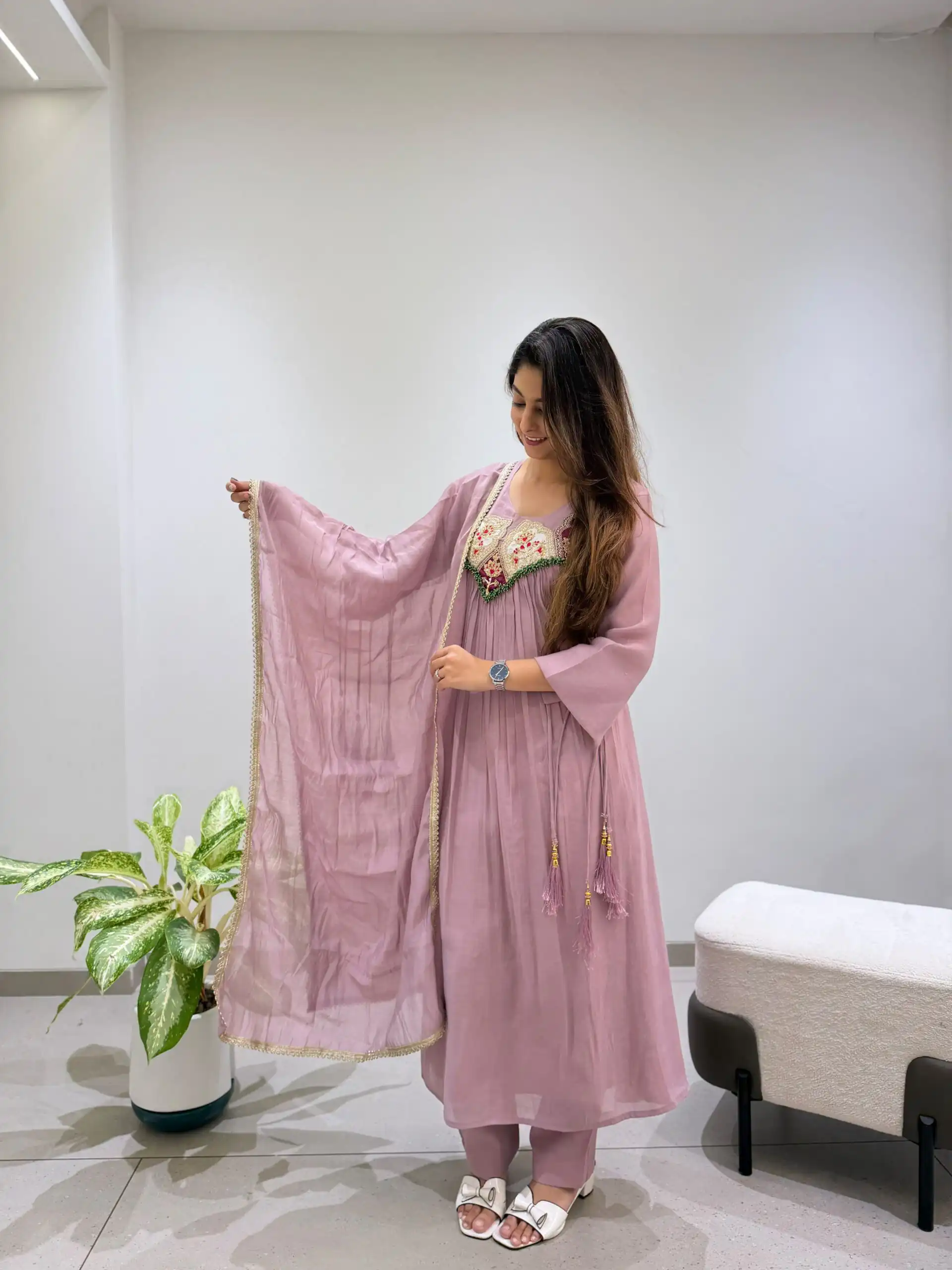 LG 2145 Lavender Mul Chanderi Salwar Suit with Embroidery Work & Sequins Work. Festive Deal ₹2799. Delivery 4-6 Working Days. Shop nowp | Jump Suits, Salwar suit, Casual Suits, Creative suits, Designer Suits, Palazzo Suits, Party Wear Suits, Patiala Suits, Straight Suits