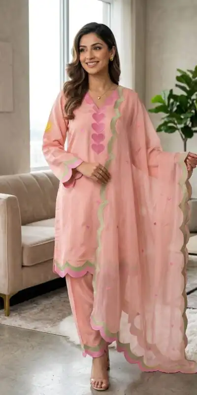 BE 490 Peach Mul Chanderi Salwar Suit with Embroidery Work & Sequins Work. Festive Deal ₹2399. Delivery 4-6 Working Days. Shop nowp | Jump Suits, Salwar suit, Casual Suits, Creative suits, Designer Suits, Palazzo Suits, Party Wear Suits, Patiala Suits, Straight Suits
