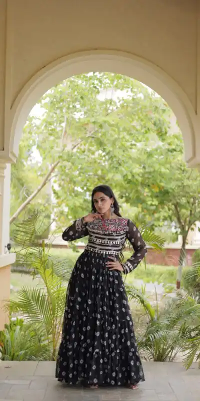 KA 1277 Black in Colour Faux Georgette Bandhani Print Work Gown. Available at ₹2119 only. Delivery 4-6 Working Days. Shop now. | Gowns, Bollywood Gowns, Creative Gowns, Designer Gowns, Embroidered Gowns, Party Wear Gowns