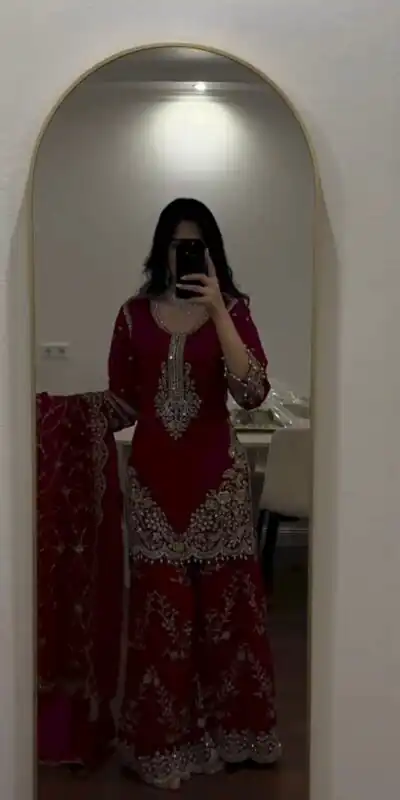 ZSR 3187 Maroon Faux Georgette Salwar Suit with Mirror Work & Embroidery Work. Get it for ₹2349. Delivery 4-6 Working Days. Shop now. | Jump Suits, Salwar suit, Casual Suits, Creative suits, Designer Suits, Palazzo Suits, Party Wear Suits, Patiala Suits, Straight Suits