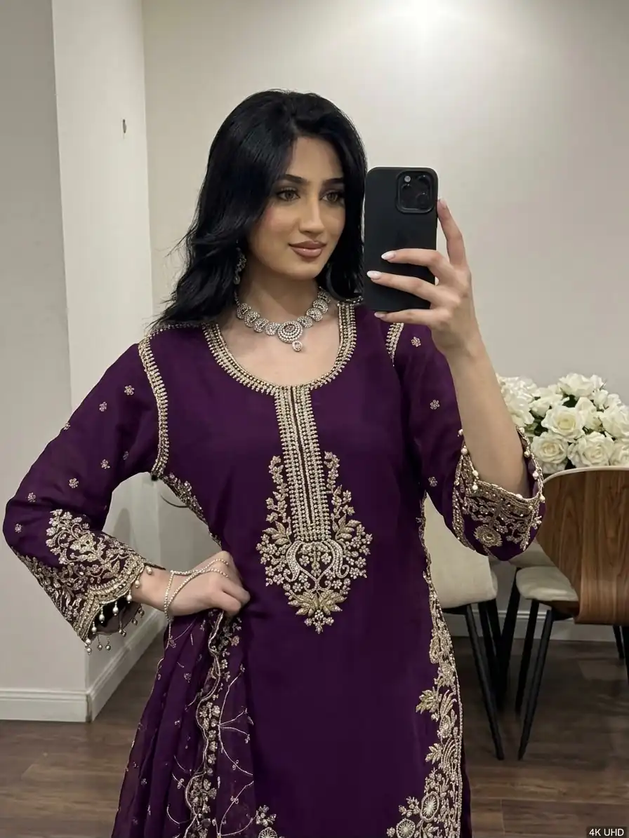 ZSR 3187 Purple Faux Georgette Salwar Suit with Mirror Work & Embroidery Work. Get it for ₹2349. Delivery 4-6 Working Days. Shop now. | Jump Suits, Salwar suit, Casual Suits, Creative suits, Designer Suits, Palazzo Suits, Party Wear Suits, Patiala Suits, Straight Suits