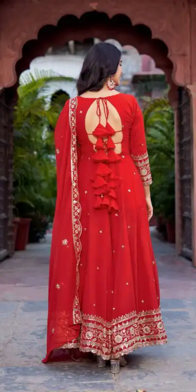 SP 23 Red Faux Georgette Gown with Mirror Work & Embroidery Work. Get it for ₹2299. Delivery 4-6 Working Days. Online Shop now. | Gowns, Bollywood Gowns, Creative Gowns, Designer Gowns, Embroidered Gowns, Party Wear Gowns