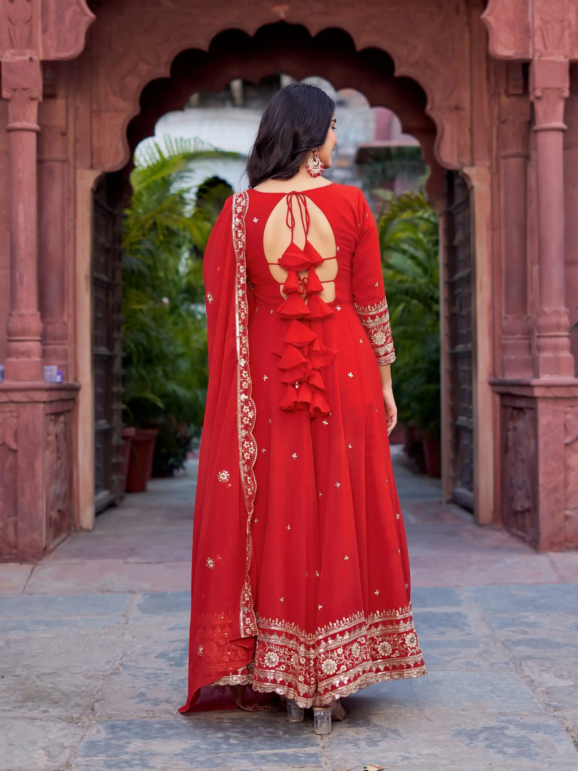 SP 23 Red Faux Georgette Gown with Mirror Work & Embroidery Work. Get it for ₹2299. Delivery 4-6 Working Days. Online Shop now. | Gowns, Bollywood Gowns, Creative Gowns, Designer Gowns, Embroidered Gowns, Party Wear Gowns