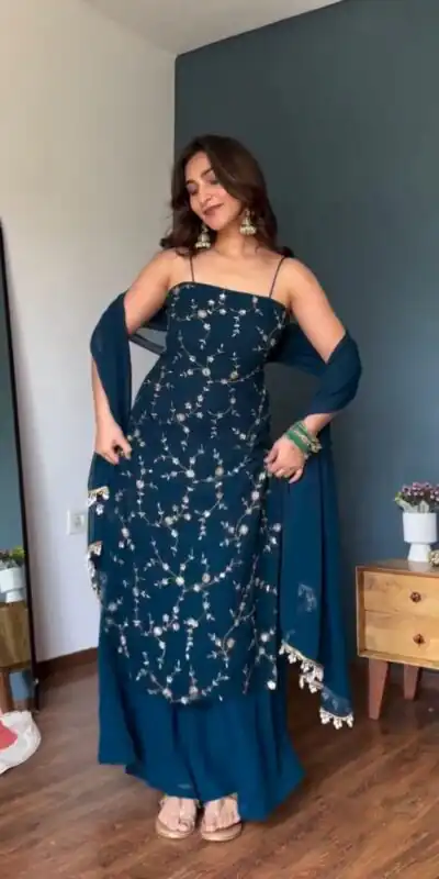 RTC 6067 Teal Faux Georgette Salwar Suit with Mirror Work & Embroidery Work. Get it for ₹2049. Delivery 4-6 Working Days. Shop now. | Jump Suits, Salwar suit, Casual Suits, Creative suits, Designer Suits, Palazzo Suits, Party Wear Suits, Patiala Suits, Straight Suits