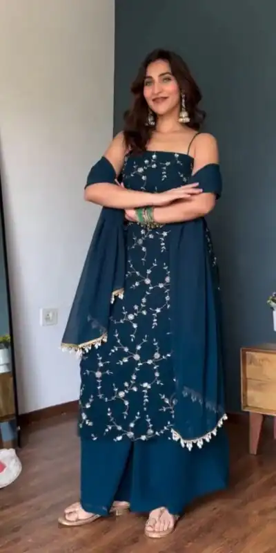 RTC 6067 Teal Faux Georgette Salwar Suit with Mirror Work & Embroidery Work. Get it for ₹2049. Delivery 4-6 Working Days. Shop now. | Jump Suits, Salwar suit, Casual Suits, Creative suits, Designer Suits, Palazzo Suits, Party Wear Suits, Patiala Suits, Straight Suits