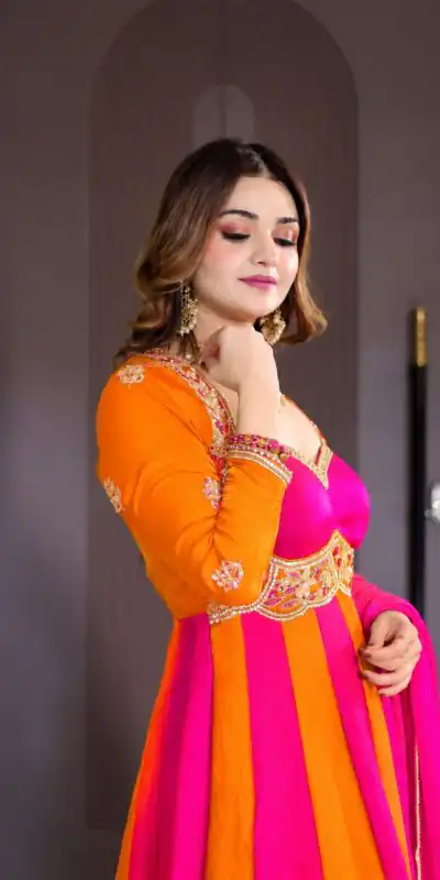ZD 10025 Pink Fendy Silk Gown with Embroidery Work & Sequins Work. Special Price ₹2399. Delivery 4-6 Working Days. Shop now. | Gowns, Bollywood Gowns, Creative Gowns, Designer Gowns, Embroidered Gowns, Party Wear Gowns