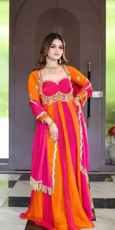 ZD 10025 Pink Fendy Silk Gown with Embroidery Work & Sequins Work. Special Price ₹2399. Delivery 4-6 Working Days. Shop now. | Gowns, Bollywood Gowns, Creative Gowns, Designer Gowns, Embroidered Gowns, Party Wear Gowns