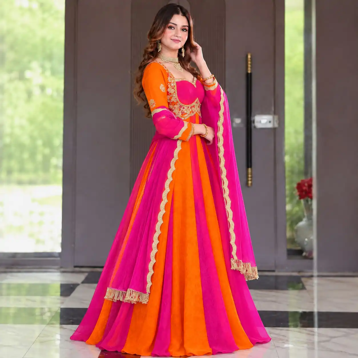 ND 5072 Pink Fendy Silk Gown with Embroidery Work & Sequins Work. Special Price ₹2849. Delivery 4-6 Working Days. Shop now. | Gowns, Bollywood Gowns, Creative Gowns, Designer Gowns, Embroidered Gowns, Party Wear Gowns