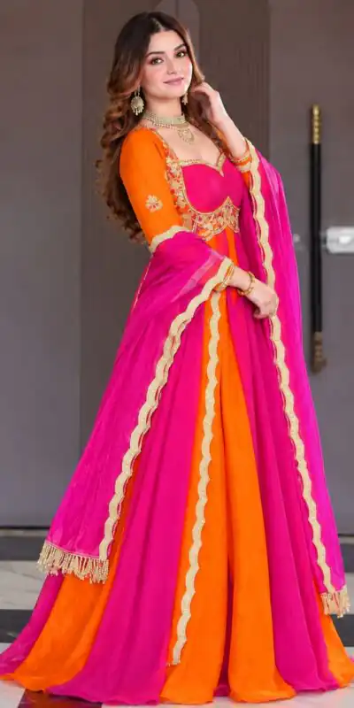 ND 5072 Pink Fendy Silk Gown with Embroidery Work & Sequins Work. Special Price ₹2849. Delivery 4-6 Working Days. Shop now. | Gowns, Bollywood Gowns, Creative Gowns, Designer Gowns, Embroidered Gowns, Party Wear Gowns