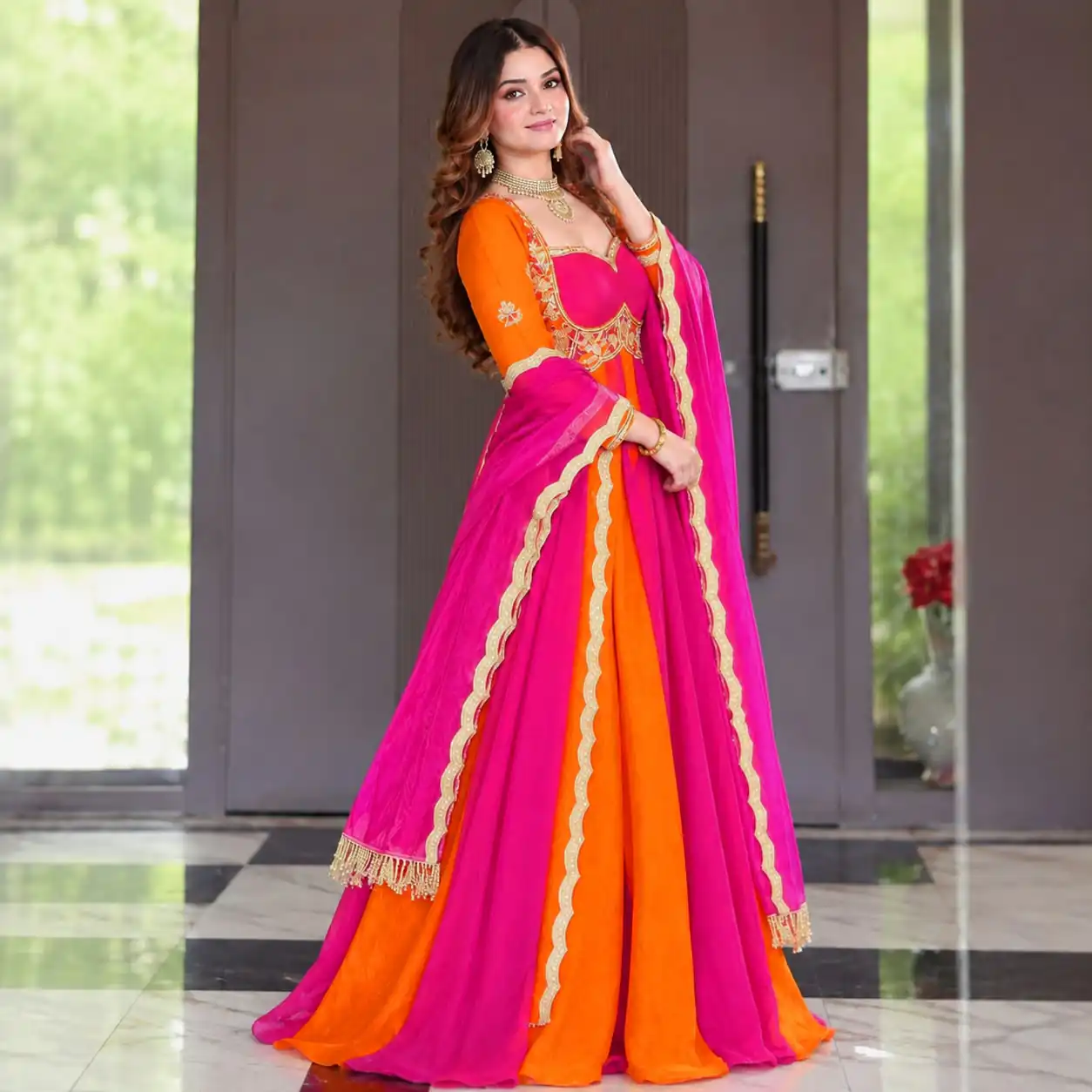 ND 5072 Pink Fendy Silk Gown with Embroidery Work & Sequins Work. Special Price ₹2849. Delivery 4-6 Working Days. Shop now. | Gowns, Bollywood Gowns, Creative Gowns, Designer Gowns, Embroidered Gowns, Party Wear Gowns