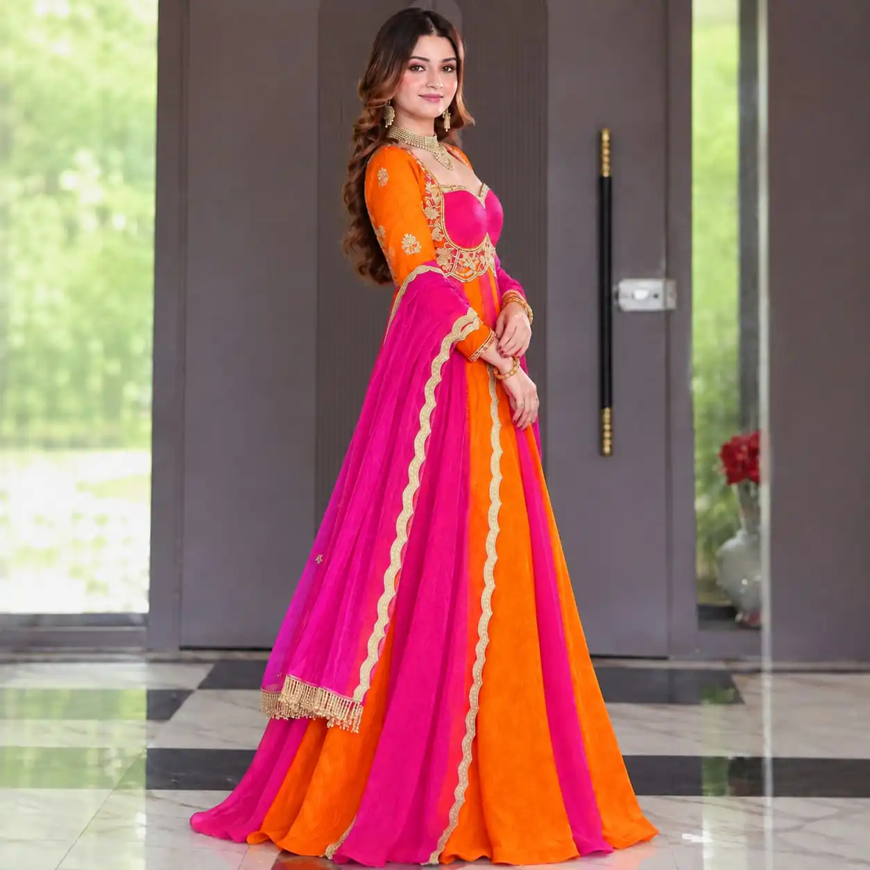 ND 5072 Pink Fendy Silk Gown with Embroidery Work & Sequins Work. Special Price ₹2849. Delivery 4-6 Working Days. Shop now. | Gowns, Bollywood Gowns, Creative Gowns, Designer Gowns, Embroidered Gowns, Party Wear Gowns