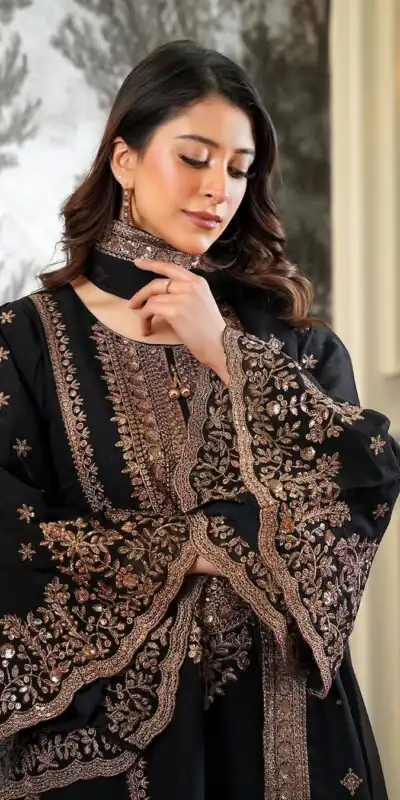 NSR 890 Black Fendy Silk Salwar Suitwith Embroidery Work & Lace Work. Now at just ₹2399. Delivery 4-6 Working Days. Shop now. | Jump Suits, Salwar suit, Casual Suits, Creative suits, Designer Suits, Palazzo Suits, Party Wear Suits, Patiala Suits, Straight Suits