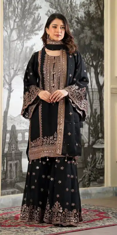 NSR 890 Black Fendy Silk Salwar Suitwith Embroidery Work & Lace Work. Now at just ₹2399. Delivery 4-6 Working Days. Shop now. | Jump Suits, Salwar suit, Casual Suits, Creative suits, Designer Suits, Palazzo Suits, Party Wear Suits, Patiala Suits, Straight Suits