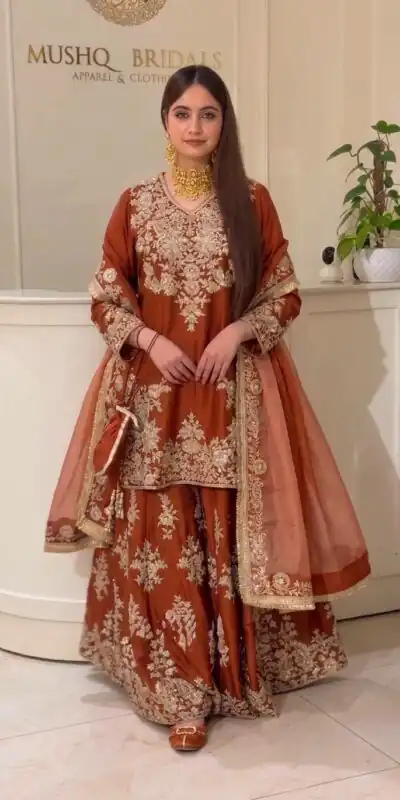 MT 1079 Rust Natural Silk Salwar Suit with Sequins Work & Embroidery Work. Special Price ₹2449. Delivery 4-6 Working Days. Shop now. | Jump Suits, Salwar suit, Casual Suits, Creative suits, Designer Suits, Palazzo Suits, Party Wear Suits, Patiala Suits, Straight Suits