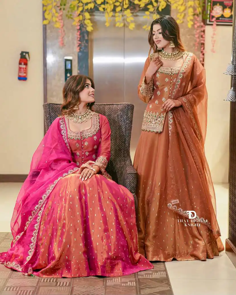 ZC 9008 Peach Simmer Silk Lehenga Choli with Embroidery Work & Sequins Work. Introductory Price ₹2199. Delivery 4-6 Working Days. Shop now. | Lehenga, Bollywood Lehenga, Creative Lehenga, Designer Lehenga, Embroidered Lehenga, Party Wear Lehenga