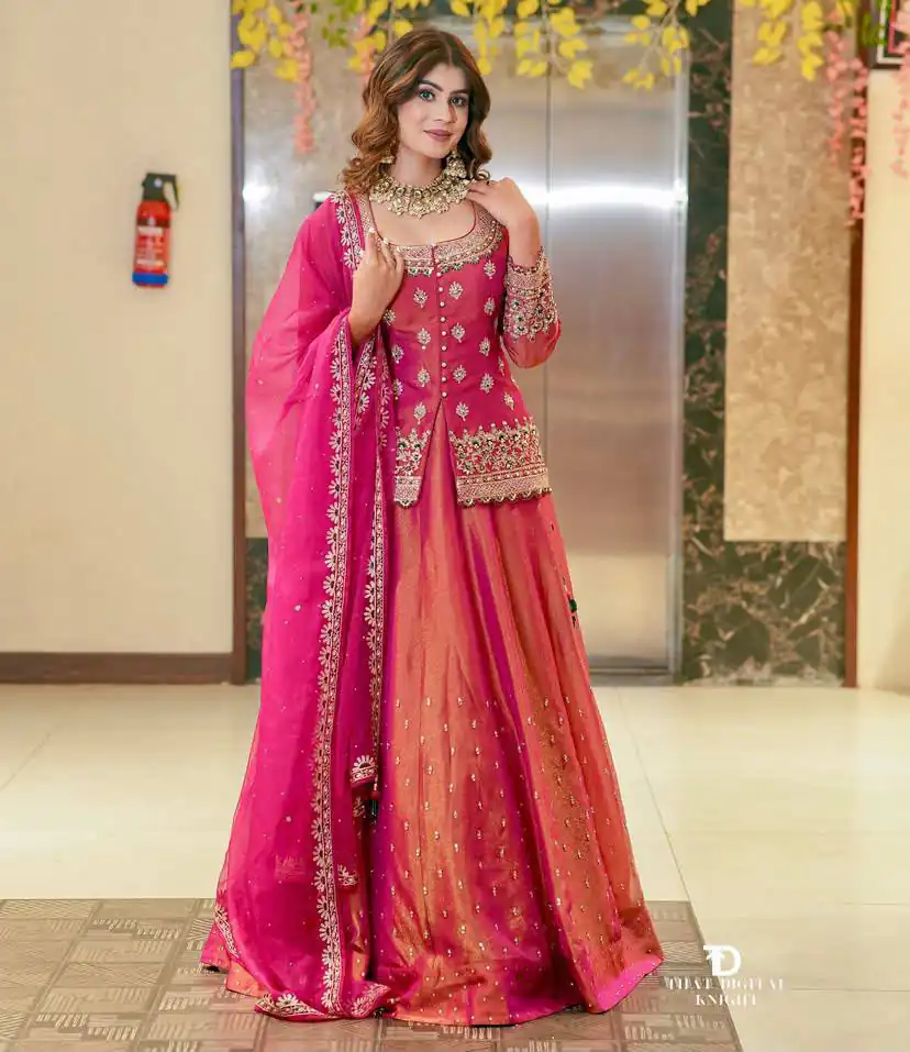 ZC 9008 Pink Simmer Silk Lehenga Choli with Embroidery Work & Sequins Work. Introductory Price ₹2199. Delivery 4-6 Working Days. Shop now. | Lehenga, Bollywood Lehenga, Creative Lehenga, Designer Lehenga, Embroidered Lehenga, Party Wear Lehenga