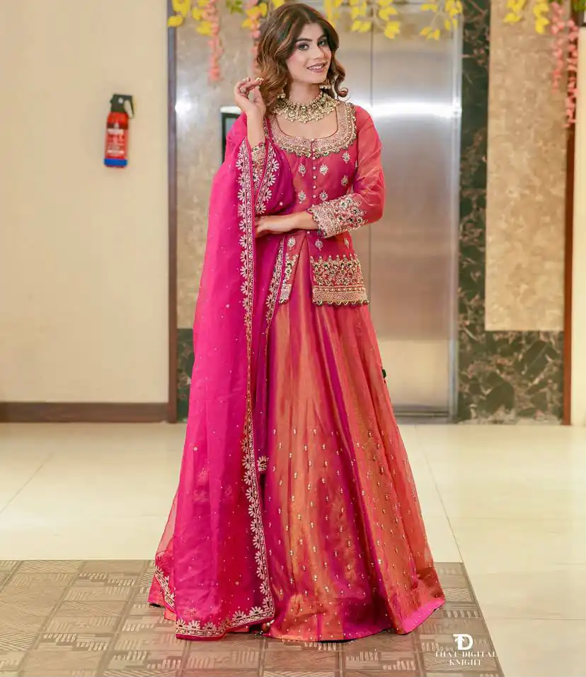 ZC 9008 Pink Simmer Silk Lehenga Choli with Embroidery Work & Sequins Work. Introductory Price ₹2199. Delivery 4-6 Working Days. Shop now. | Lehenga, Bollywood Lehenga, Creative Lehenga, Designer Lehenga, Embroidered Lehenga, Party Wear Lehenga