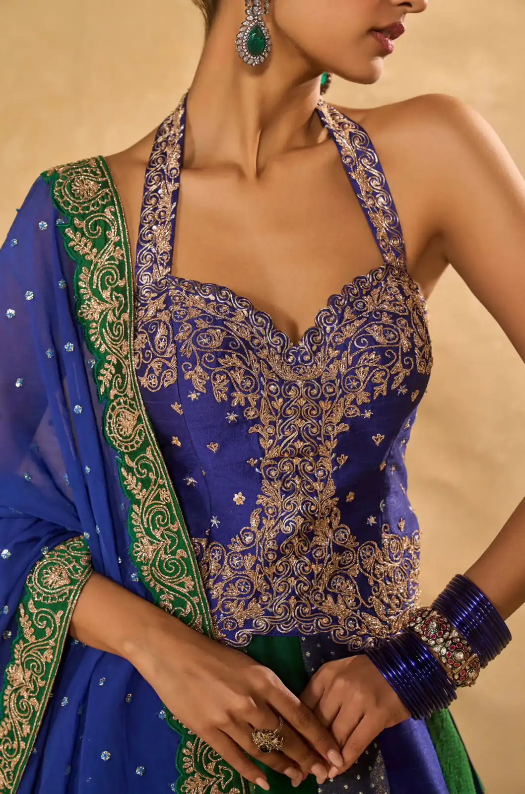 Aglow Blue Chinon Silk Multi Thread Work Lehenga Choli - Image 4