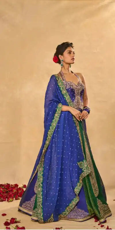 Aglow Blue Chinon Silk Multi Thread Work Lehenga Choli