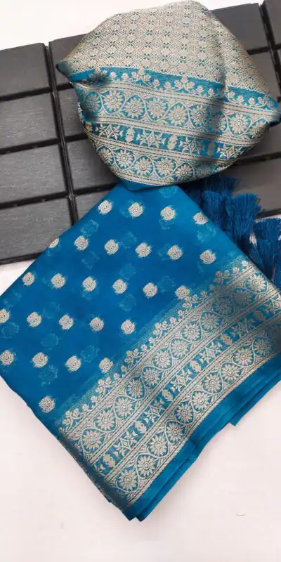 Alternative view of Aglow Blue Viscose Dolla Silk Meenakari Zari Work Saree
