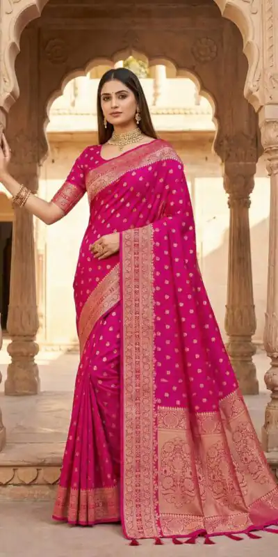 Aglow Pink Viscose Dolla Silk Meenakari Zari Work Saree
