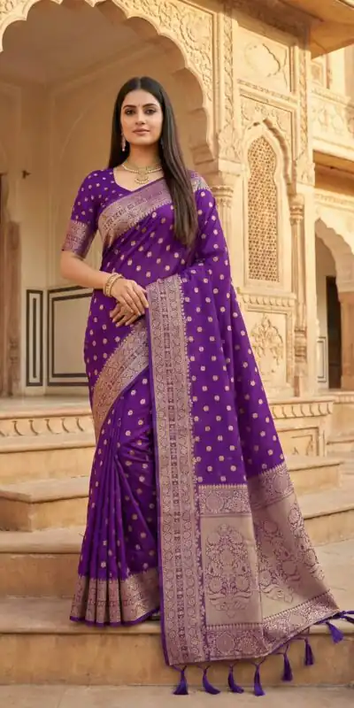 Aglow Purple Viscose Dolla Silk Meenakari Zari Work Saree