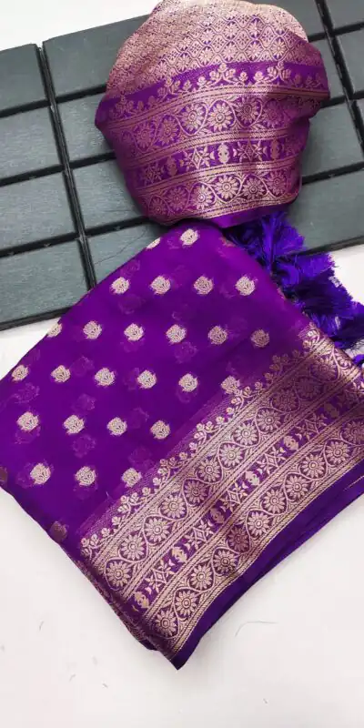 Alternative view of Aglow Purple Viscose Dolla Silk Meenakari Zari Work Saree