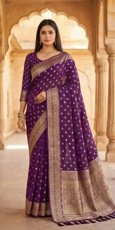 Aglow Wine Viscose Dolla Silk Meenakari Zari Work Saree