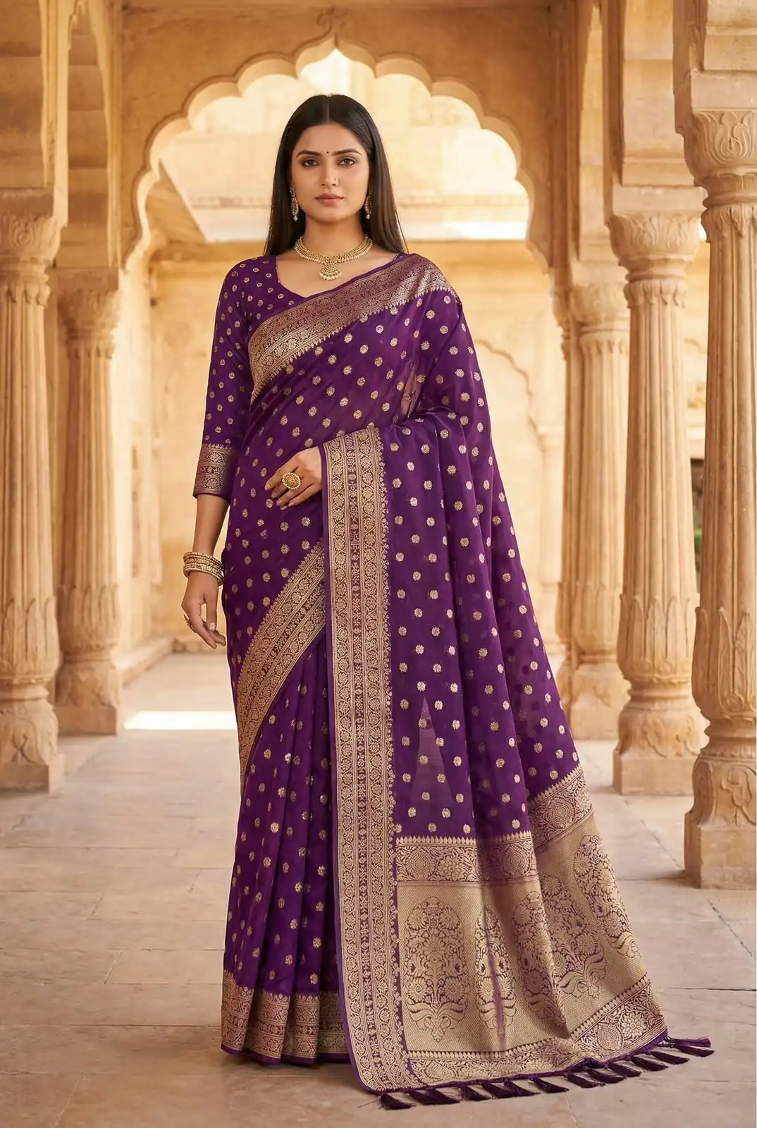 Aglow Wine Viscose Dolla Silk Meenakari Zari Work Saree