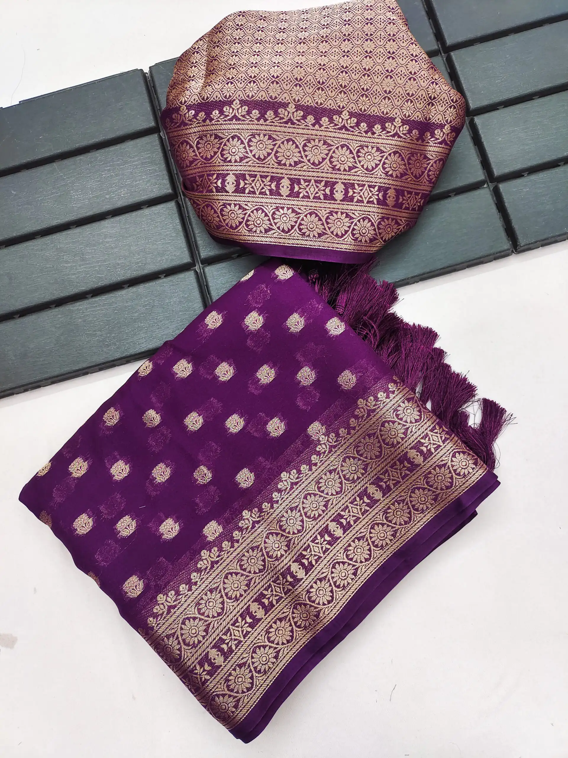 Aglow Wine Viscose Dolla Silk Meenakari Zari Work Saree - Image 2