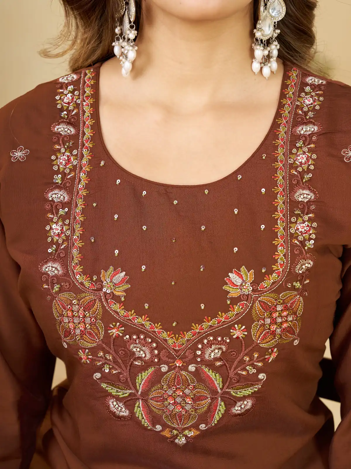 Alluring Brown Marina Silk Embroidery Work Salwar Suit - Image 2