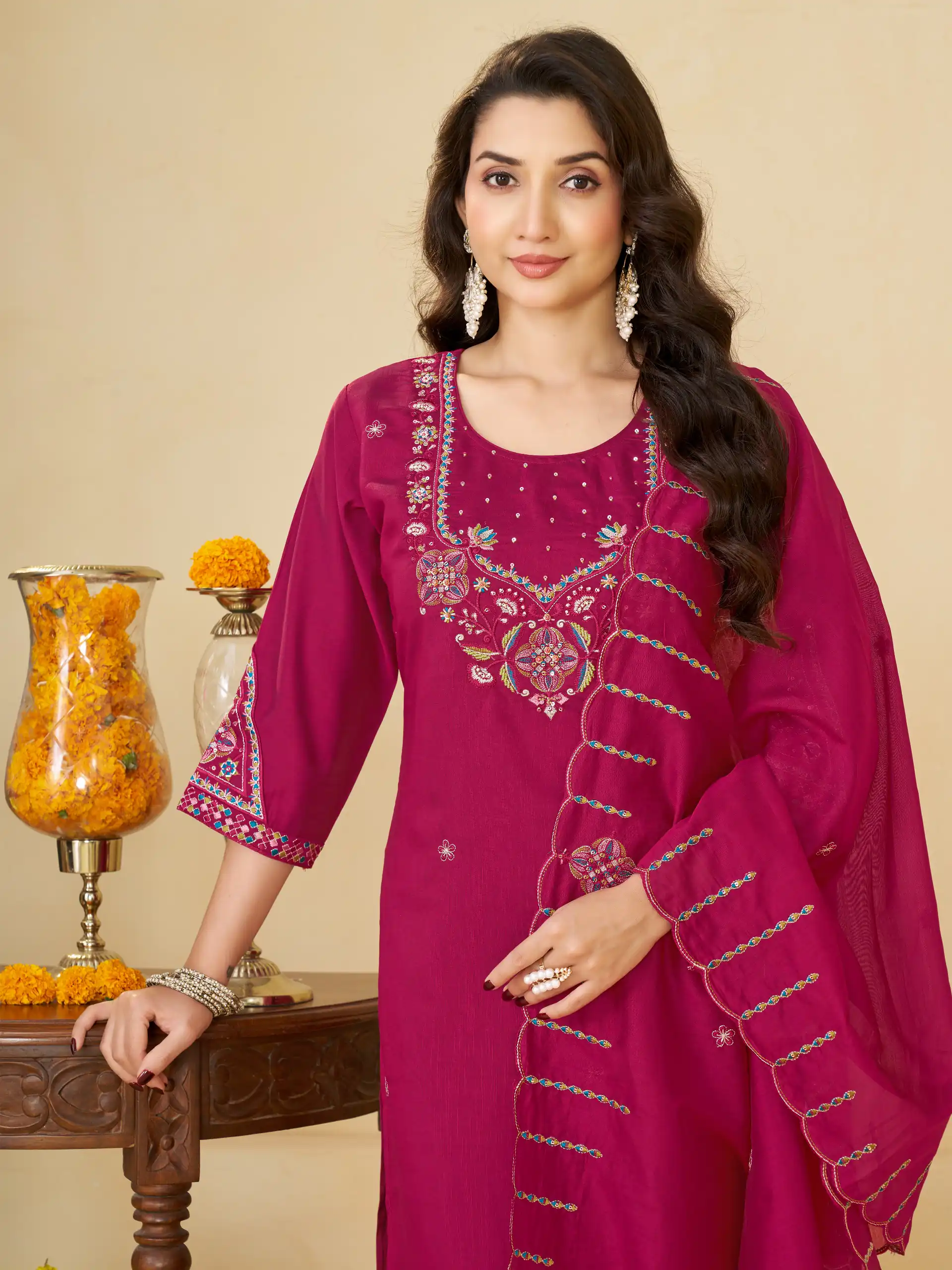 Alluring Pink Marina Silk Embroidery Work Salwar Suit - Image 2