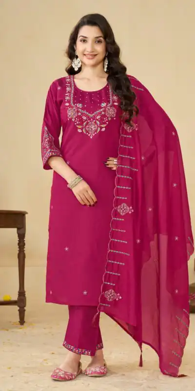 Alluring Pink Marina Silk Embroidery Work Salwar Suit