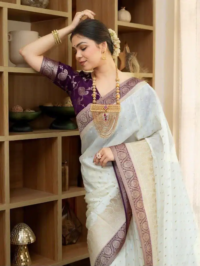 Alluring Purple Soft Silk Jacquard All Over Saree - Image 2