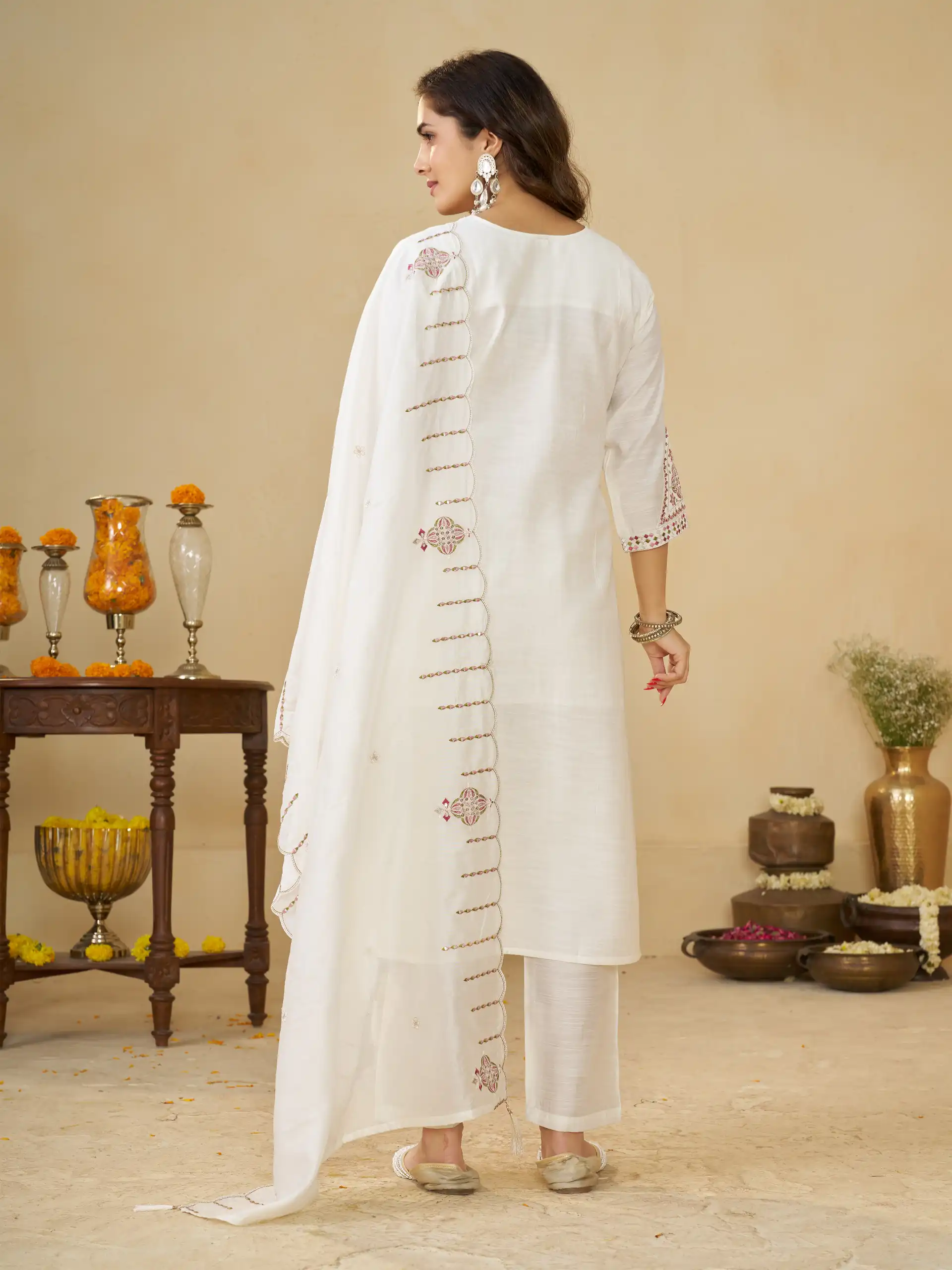 Alluring White Marina Silk Embroidery Work Salwar Suit - Image 4