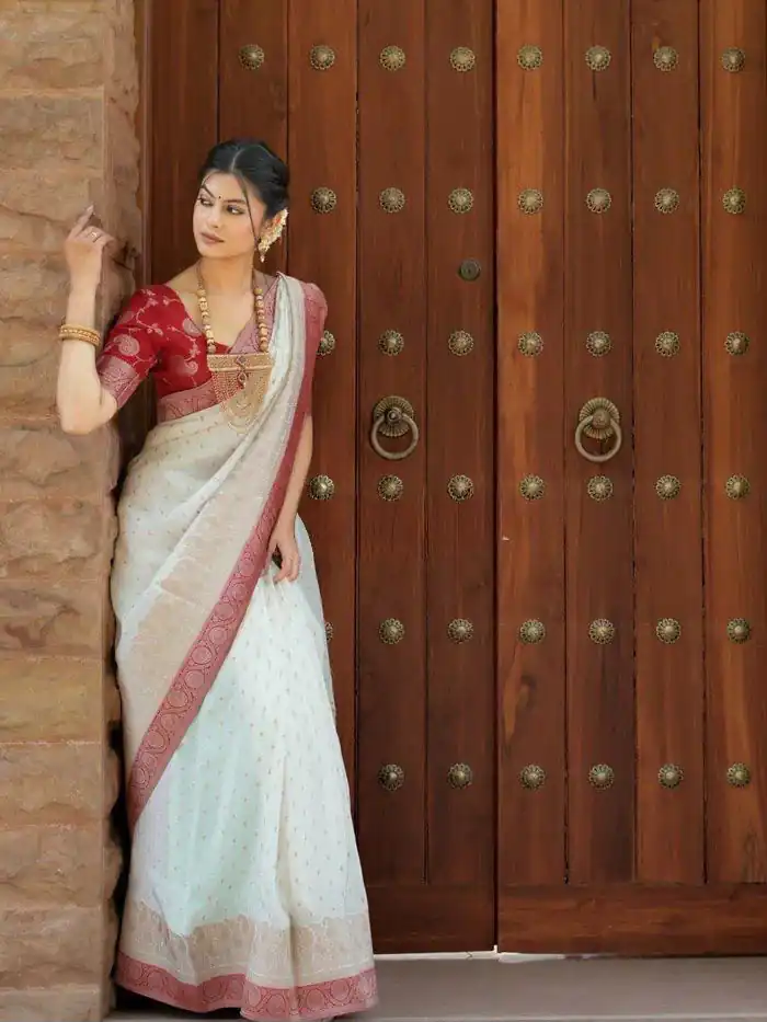 Alluring White Soft Silk Jacquard All Over Saree