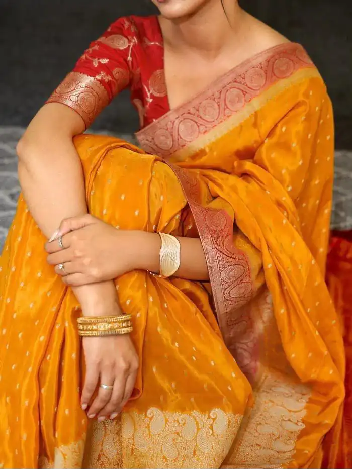 Alluring Yellow Soft Silk Jacquard All Over Saree - Image 2