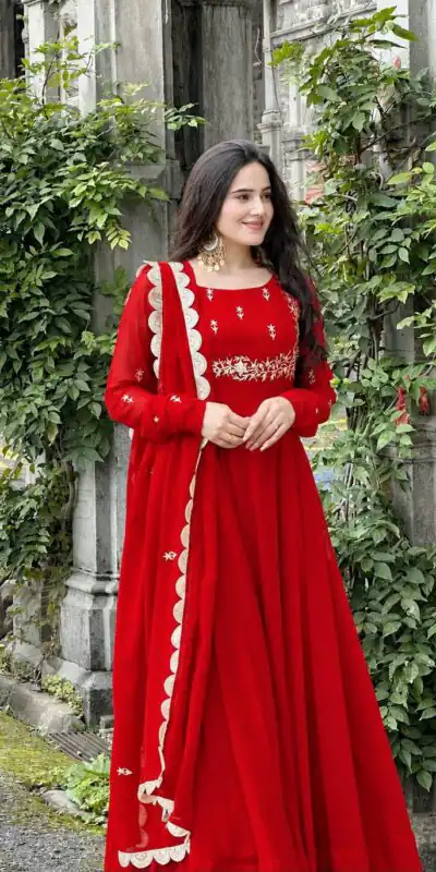 Alternative view of Angelic Red Faux Georgette Sequence Work Gown