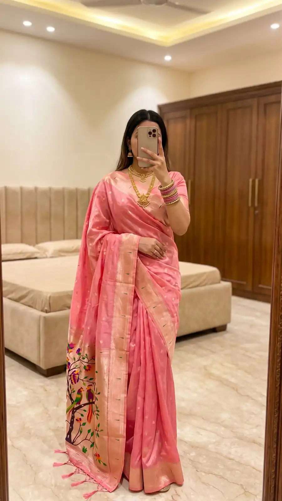 Elegant Pink Organza Silk Paithani Zari Work Saree