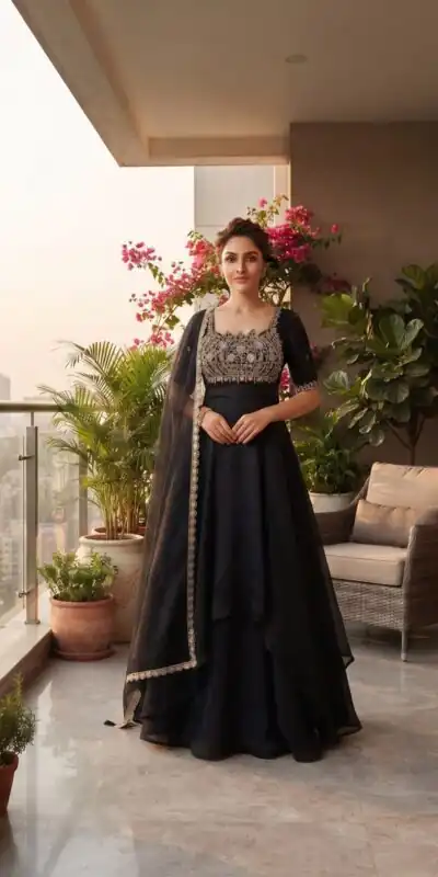Fancy Black Fendy Crush Beads Work Gown