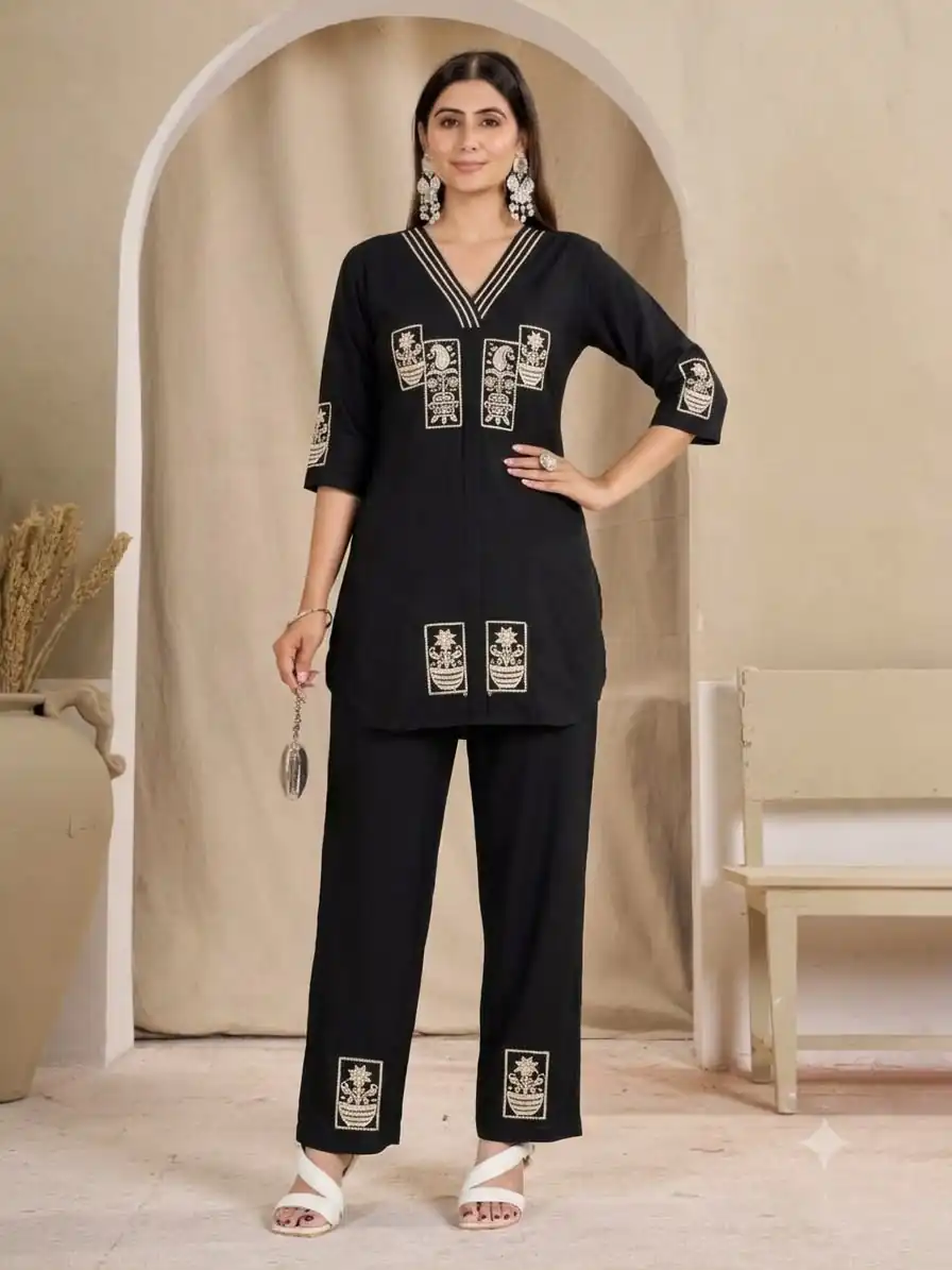 Fancy Black Rayon Thread Work Kurti