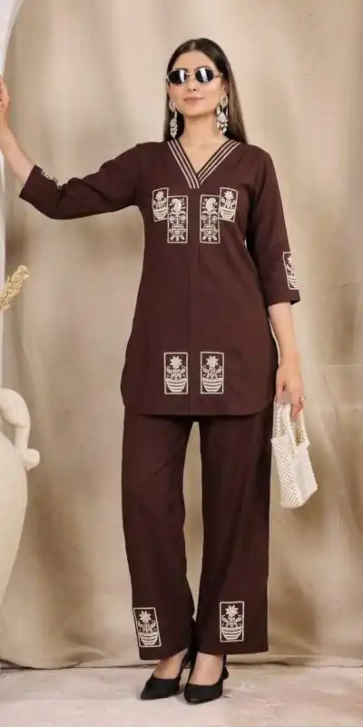 Fancy Dark Brown Rayon Thread Work Kurti