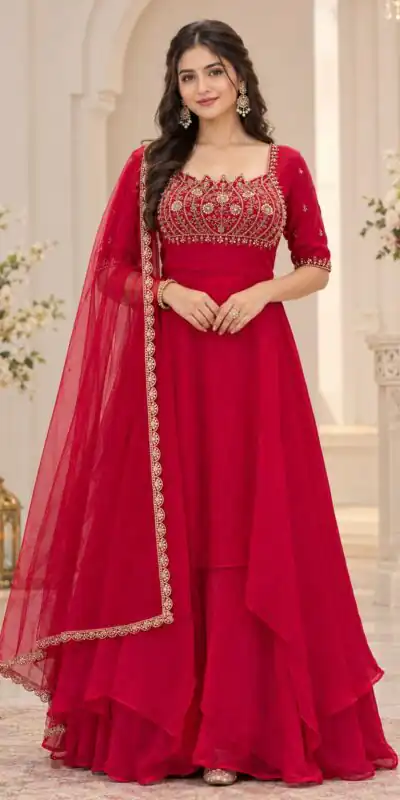Fancy Pink Fendy Crush Beads Work Gown