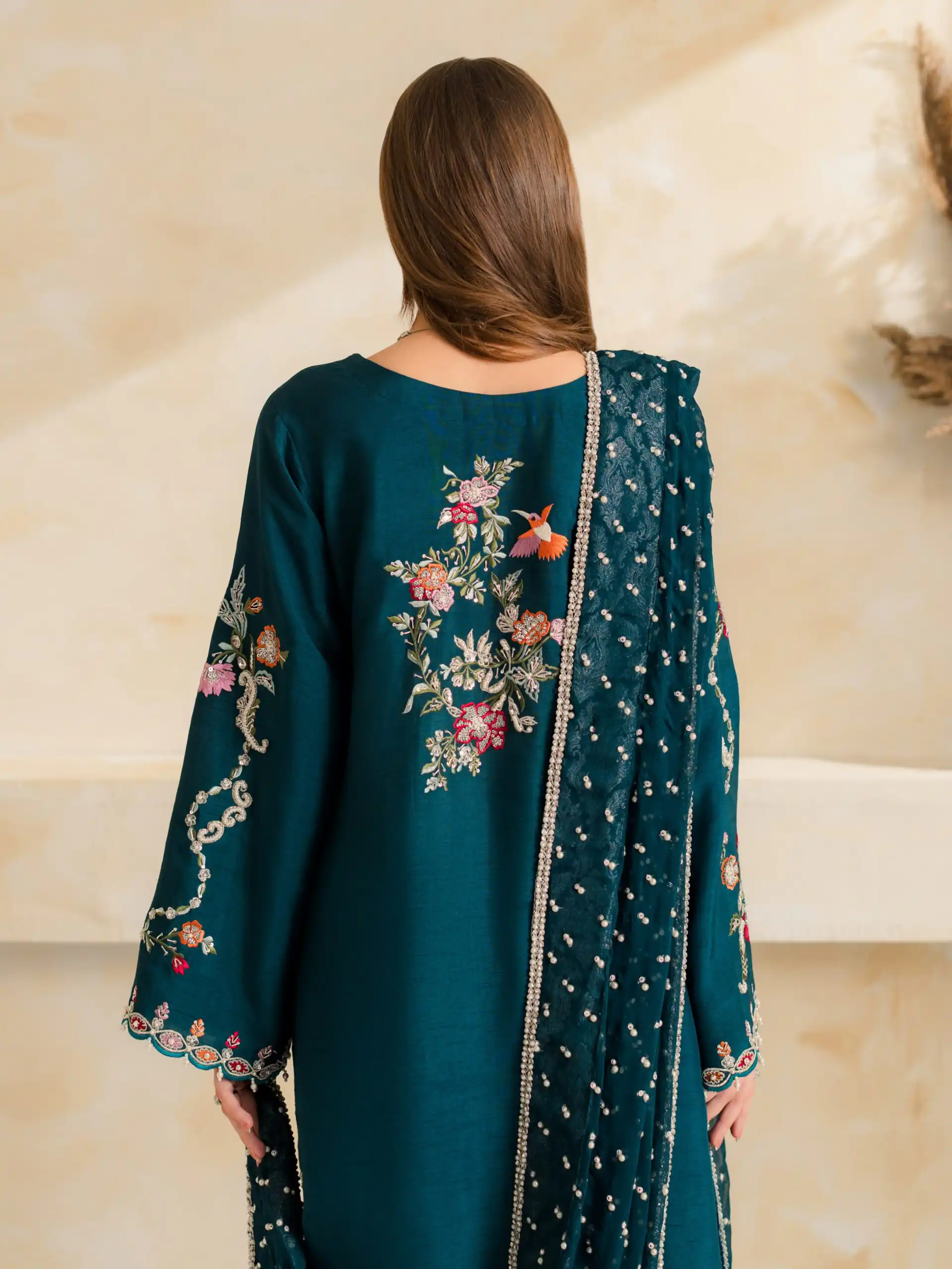 Fancy Teal Mul Chanderi Diamond Work Salwar Suit - Image 8