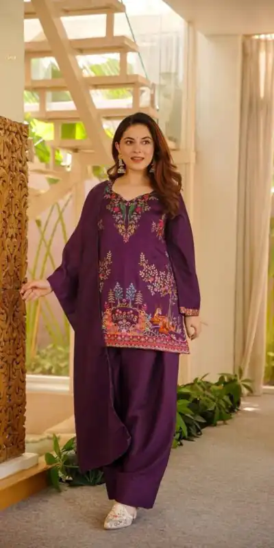 Alternative view of Fancy Wine Rayon Thread Work Salwar Suit