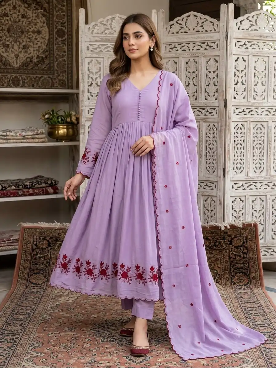 Glowing Lavender Mul Chanderi Sequence Work Salwar Suit