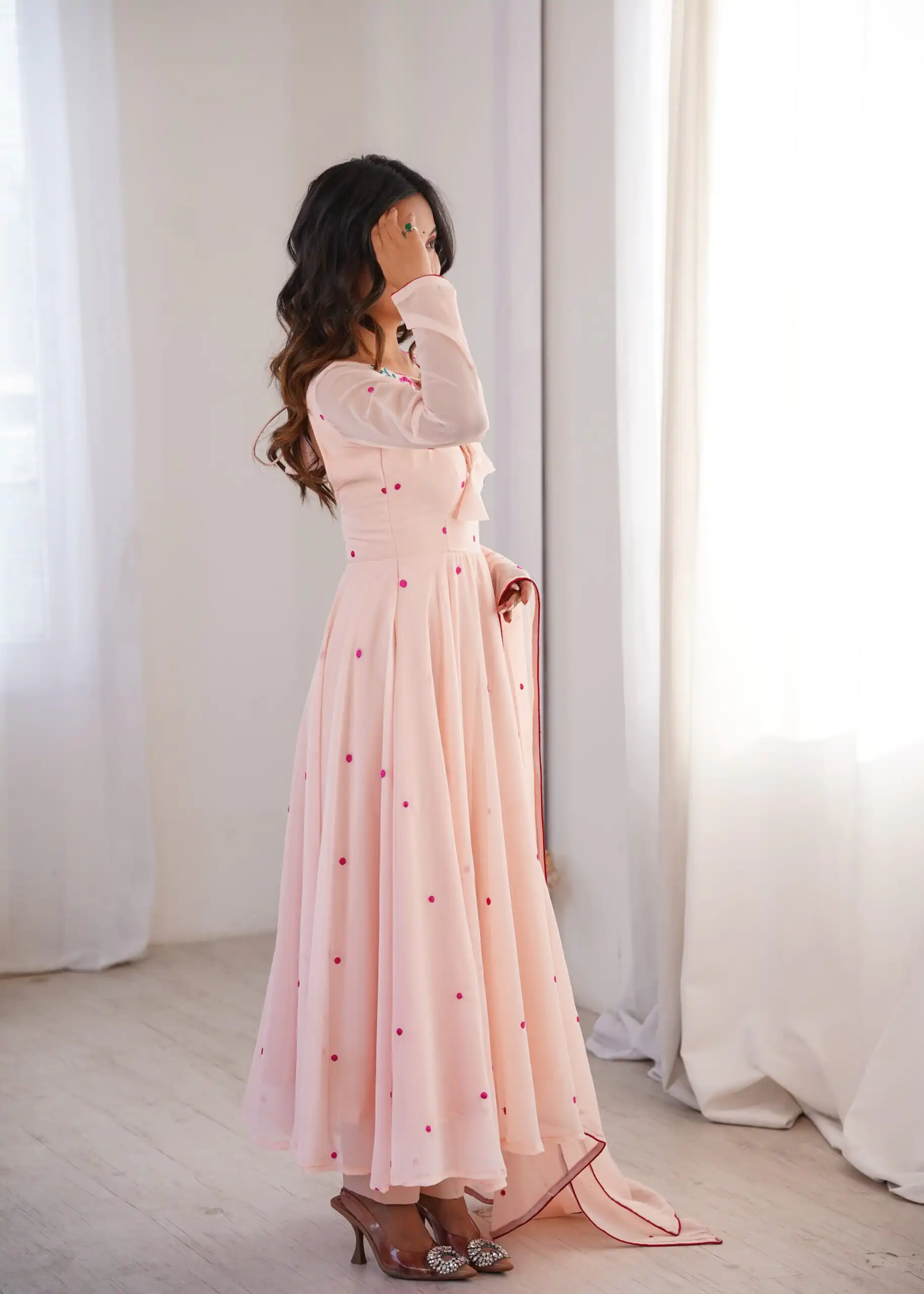 Gorgeous Pink Faux Georgette Embroidery Work Anarkali Suit - Image 8