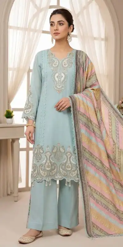 Alternative view of Grand Blue Star Georgette Embroidery Work Salwar Suit