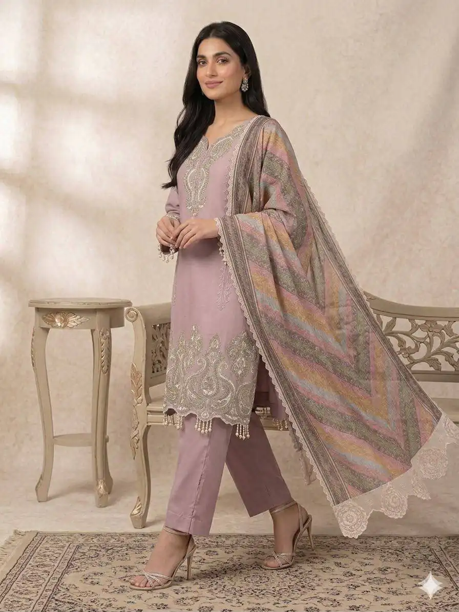 Grand Pink Star Georgette Embroidery Work Salwar Suit - Image 2