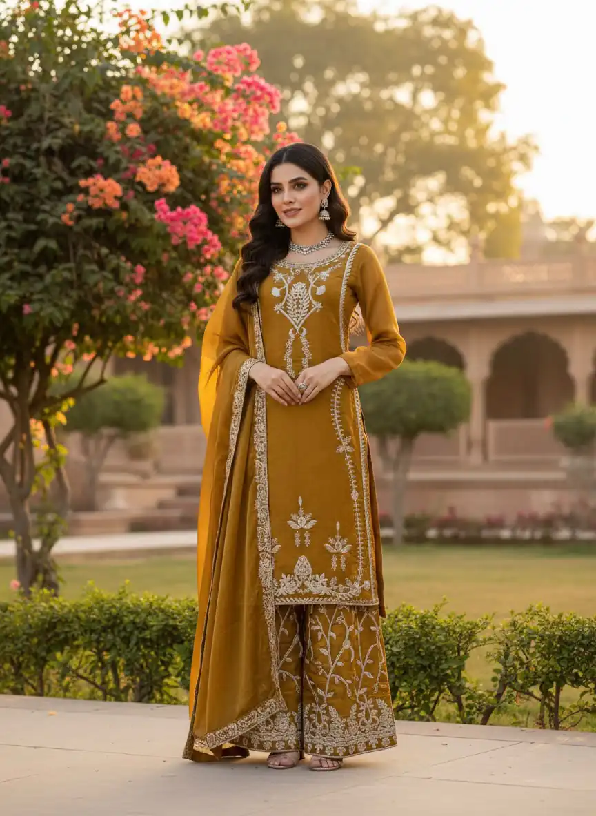Lovely Mustered Zimmy Silk Sequence Work Salwar Suit - Image 2
